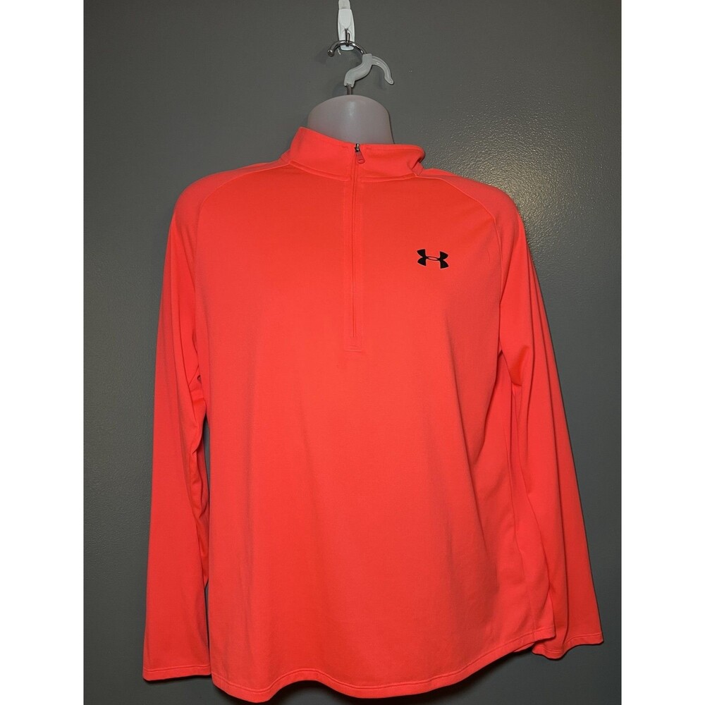 Under Armour Pullover Mens Large Orange HeatGear Quarter Zip Long Sleeve Running